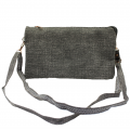 10015- GREY PU LEATHER TRI POCKET CLUTCH / CROSS BODY BAG